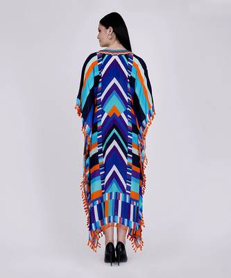 Blue And Orange Striped Mid Length Kaftan 3