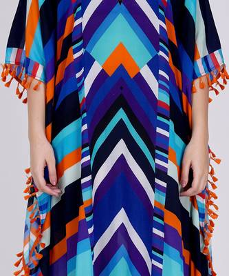 Blue And Orange Striped Mid Length Kaftan 4