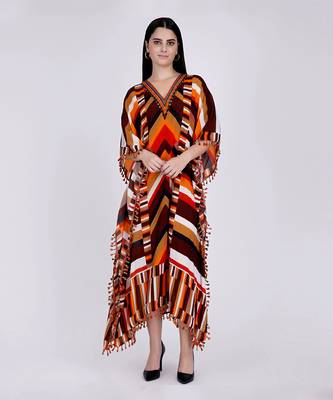 Brown And Orange Striped Mid Length Kaftan 1