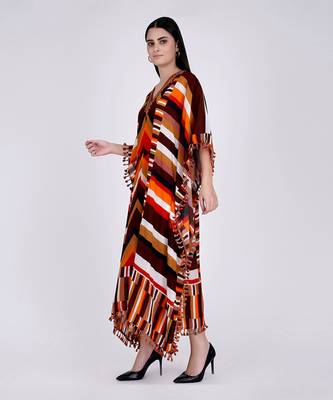 Brown And Orange Striped Mid Length Kaftan 2