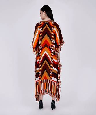 Brown And Orange Striped Mid Length Kaftan 3