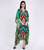 Green And Cyan Striped Mid Length Kaftan
