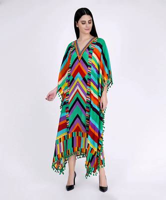 Green And Cyan Striped Mid Length Kaftan 2