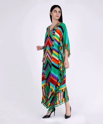 Green And Cyan Striped Mid Length Kaftan 3