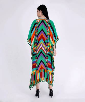 Green And Cyan Striped Mid Length Kaftan 4