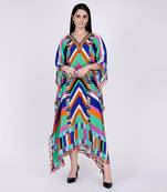 Pink And Blue Striped Mid Length Kaftan