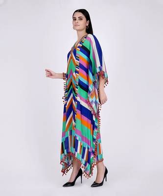 Pink And Blue Striped Mid Length Kaftan 2