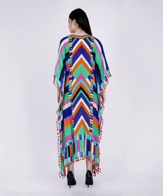 Pink And Blue Striped Mid Length Kaftan 3