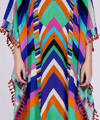 Pink And Blue Striped Mid Length Kaftan 4