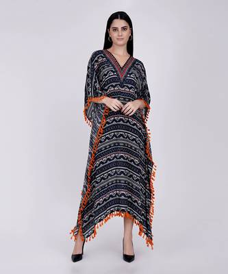 Midnight Blue Aztec Mid Length Kaftan 1