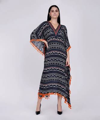 Midnight Blue Aztec Mid Length Kaftan 2