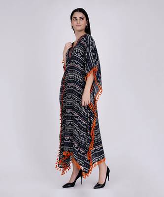 Midnight Blue Aztec Mid Length Kaftan 3