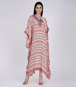 Orange And Blue Aztec Mid Length Kaftan
