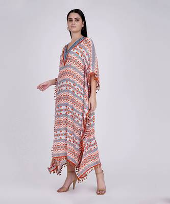 Orange And Blue Aztec Mid Length Kaftan 2