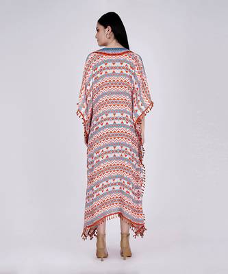 Orange And Blue Aztec Mid Length Kaftan 3