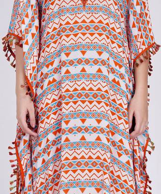 Orange And Blue Aztec Mid Length Kaftan 4