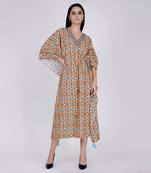 Melon Orange Moroccan Print Mid Length Kaftan
