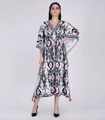 Black Ikat Print Mid Length Kaftan