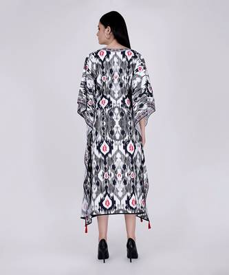 Black Ikat Print Mid Length Kaftan 4