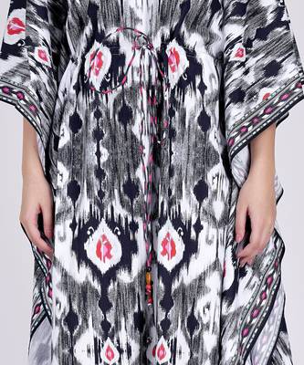 Black Ikat Print Mid Length Kaftan 5
