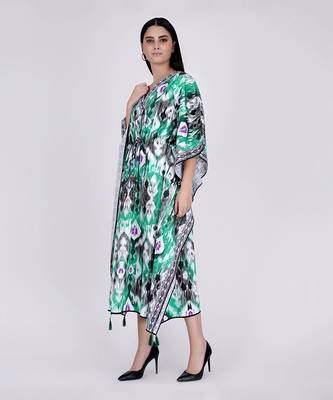 Green Ikat Print Mid Length Kaftan 2