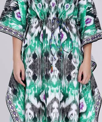 Green Ikat Print Mid Length Kaftan 4