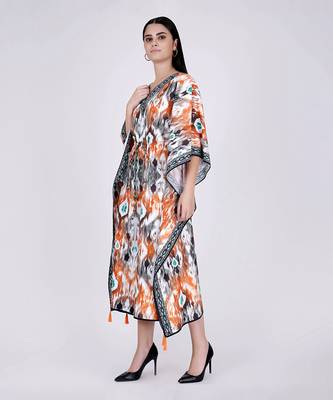 Orange Ikat Print Mid Length Kaftan 2