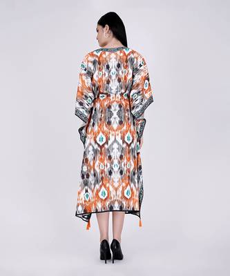 Orange Ikat Print Mid Length Kaftan 3