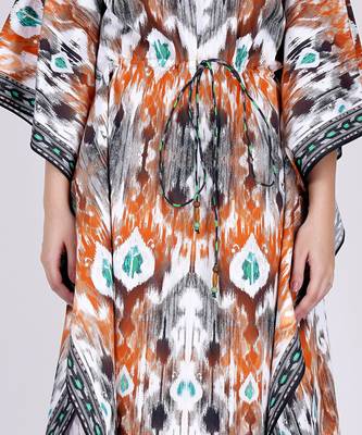 Orange Ikat Print Mid Length Kaftan 4