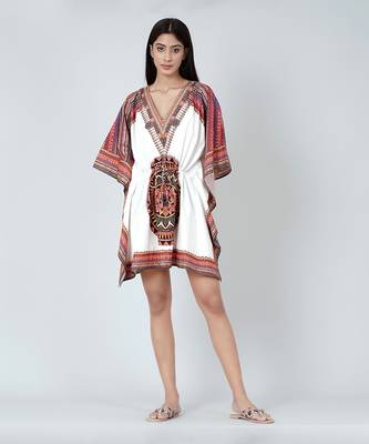 White And Red Tribal Kaftan Top 2