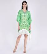 Green Embellished Animal Print Kaftan Top