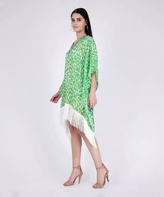 Green Embellished Animal Print Kaftan Top 3