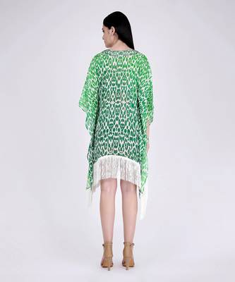 Green Embellished Animal Print Kaftan Top 4