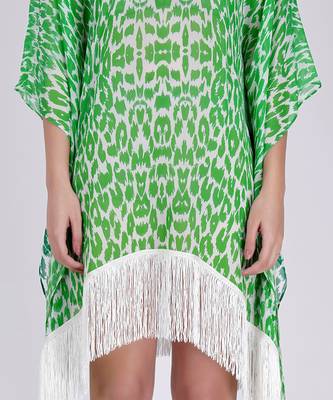 Green Embellished Animal Print Kaftan Top 5