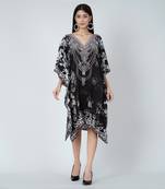 Black And White Floral Print Silk Kaftan Tunic