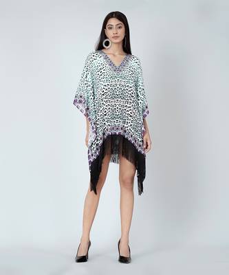 Teal Green Animal Print Kaftan Tunic 1
