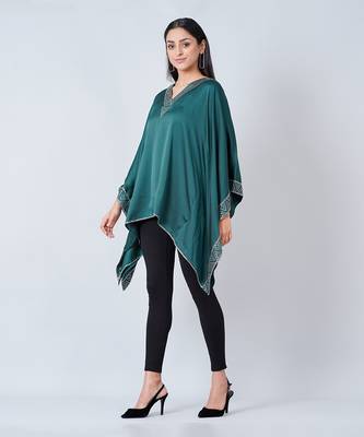Dark Green Embellished Kaftan Top 1