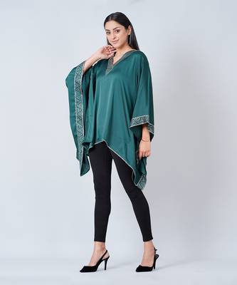Dark Green Embellished Kaftan Top 2