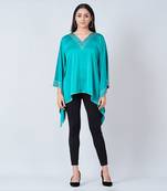 Teal Blue Embellished Kaftan Top