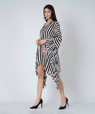 Black And White Embellished Floral Frill Kaftan Tunic 3