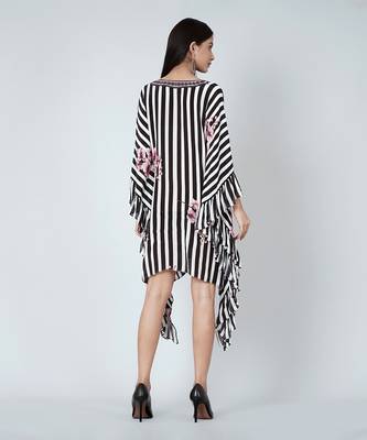 Black And White Embellished Floral Frill Kaftan Tunic 5