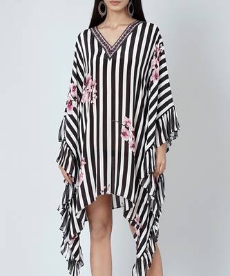 Black And White Embellished Floral Frill Kaftan Tunic 6