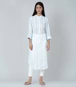 White And Blue Embroidered Shirt Style Kurti