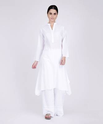 White Cotton Shirt Dress With Embroidered Pants Set 1