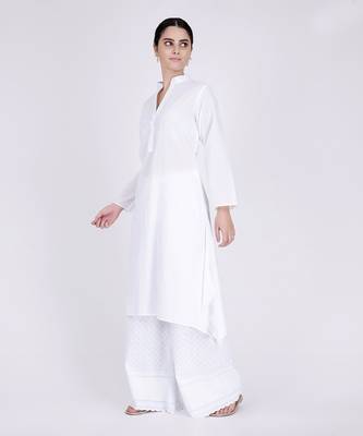 White Cotton Shirt Dress With Embroidered Pants Set 2