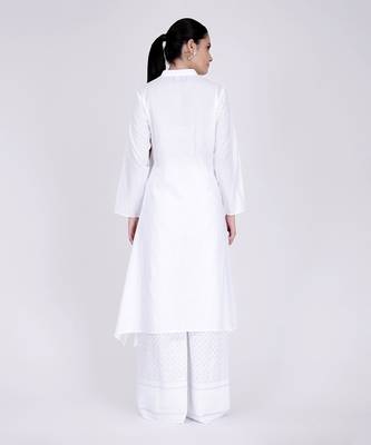 White Cotton Shirt Dress With Embroidered Pants Set 3