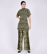 Forest Green Camouflage Print Top And Knife Pleated Palazzo Set