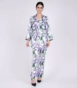 Purple Abstract Camouflage Printed Shirt And Pants Set