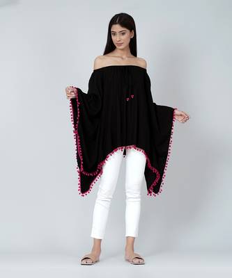 Black Pom Pom Poncho 1