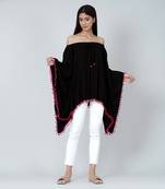 Black Pom Pom Poncho